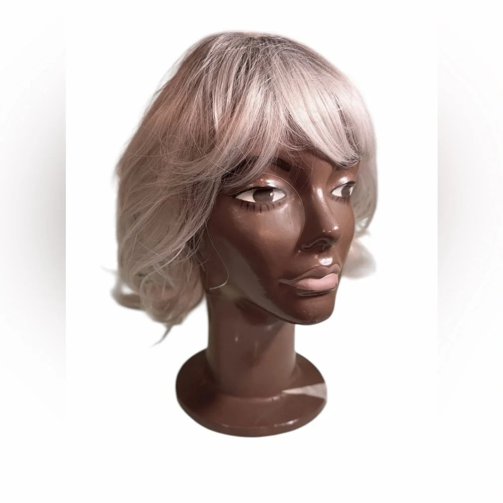 Silvery Grey Platinum Blonde Curly Women's 12” Wig with Bangs - Picture 11 of 16